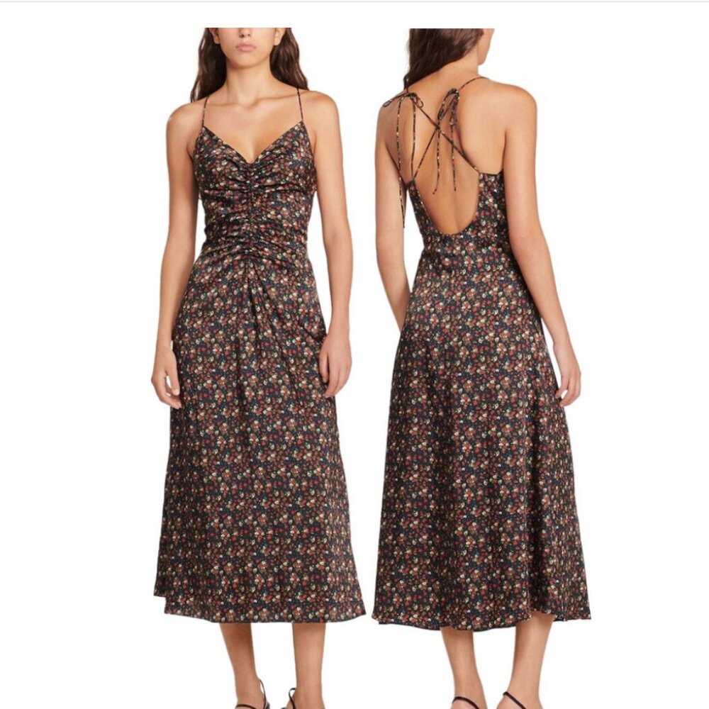 Sandro Emmanuela Floral-print Satin Midi Dress - NWT